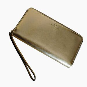Kate Spade New York Metallic Gold Saffiano Leather Wristlet Wallet Talk Is Chic